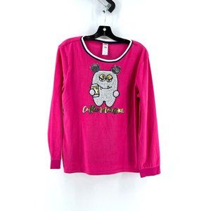 Holiday Time Women's Pink Long Sleeve Plush Coffee Monster Sweatshirt Size L
